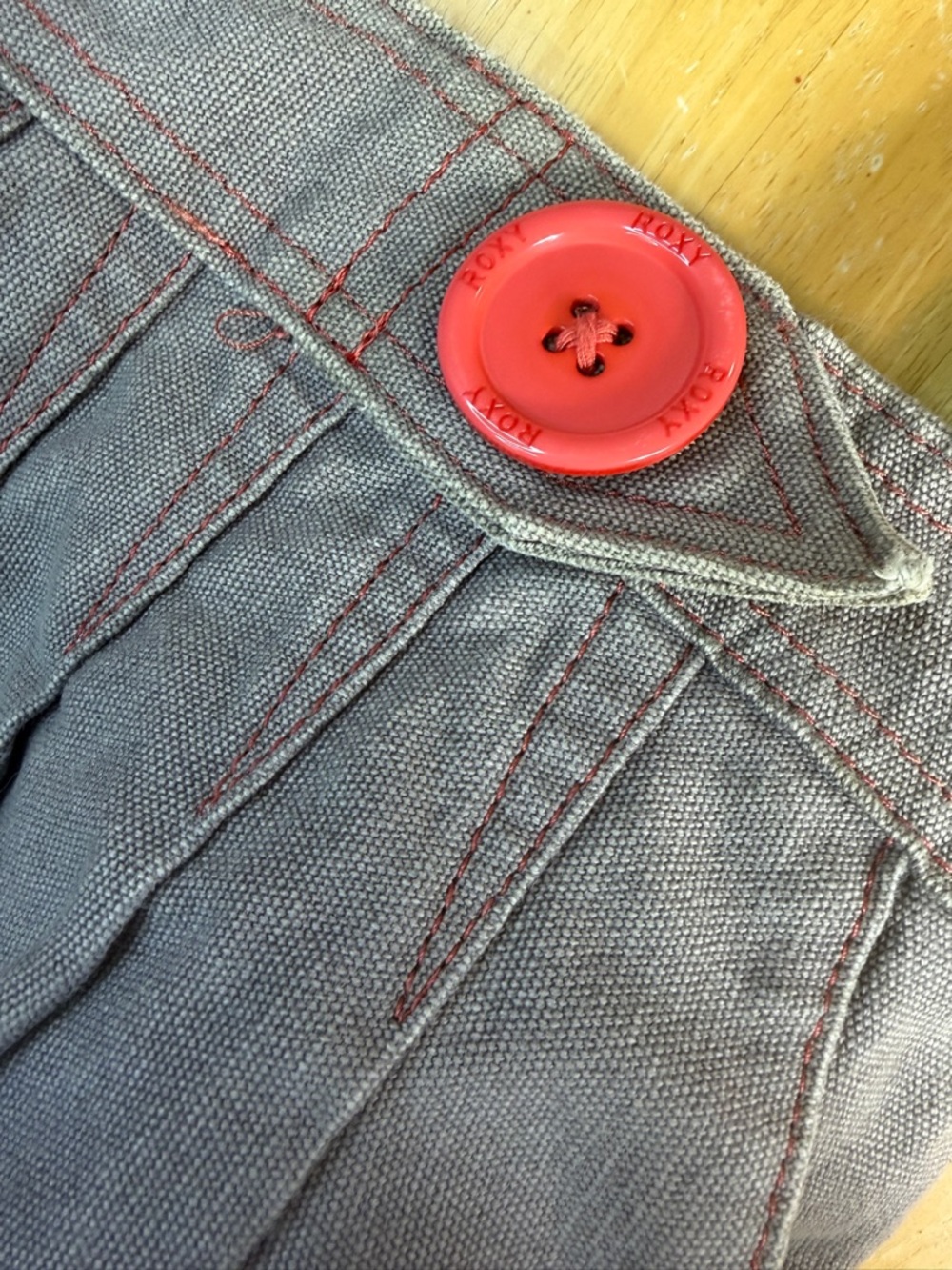 Roxy Denim Purse Tote Gray Blue Salmon Pink Button Pleats Y2K Satchel Straps - Picture 7 of 10